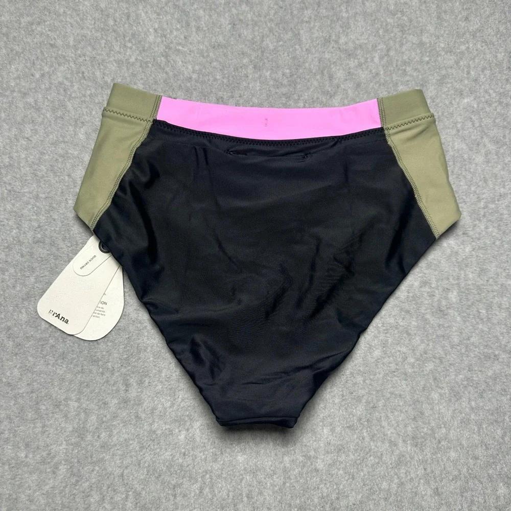 Prana Baja Bound Bikini Swim Bottoms Black Color Block High Waist Womens XS